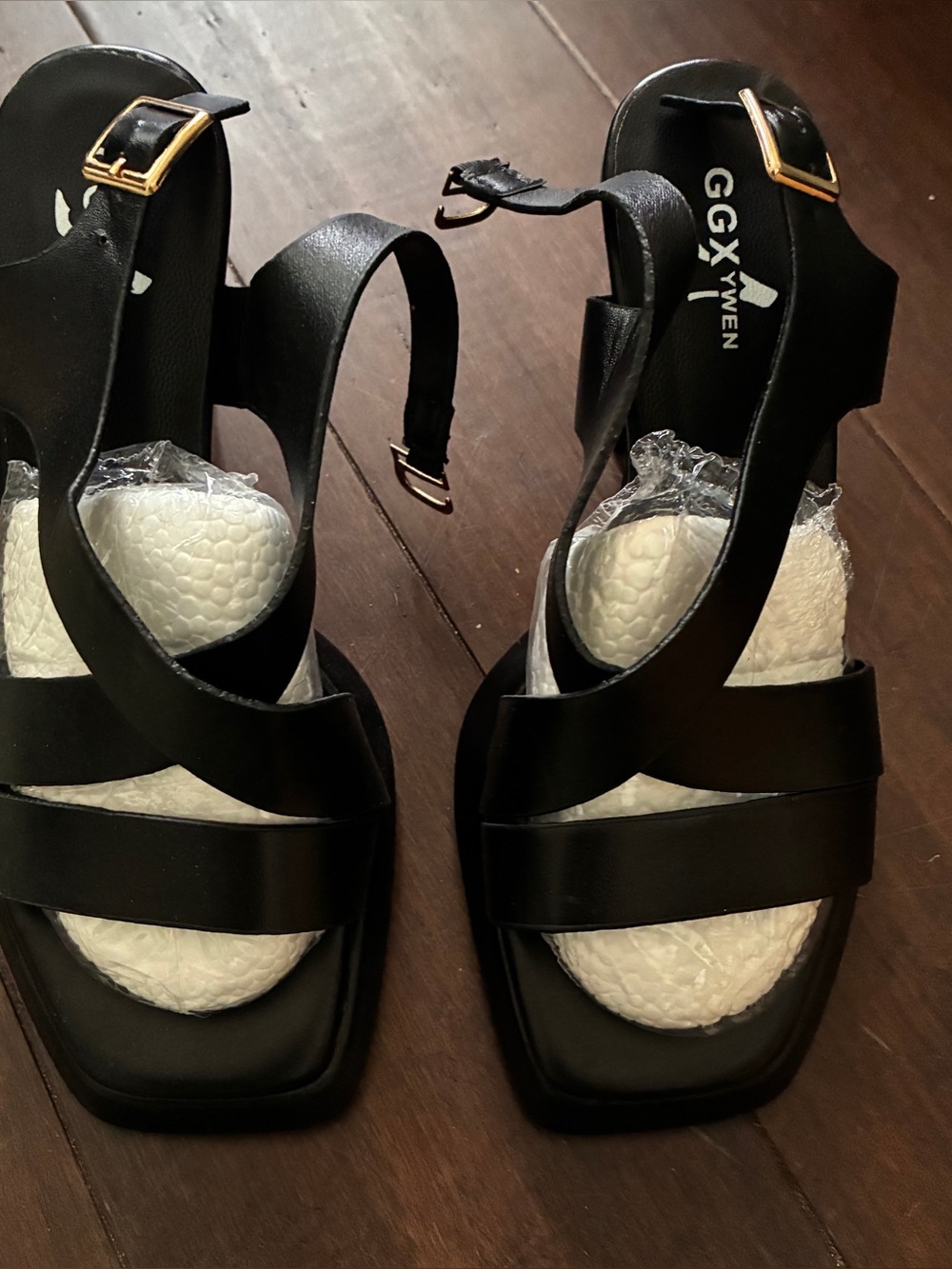Black Strappy Square-Toe Women's Sandals